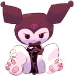angry anthro chibi clothing feet female flat_chested foot_focus headgear headwear latex looking_at_viewer pawpads paws plantigrade simple_background solo spade_tail tail white_background white_body raddango onegai_my_melody sanrio kuromi demon lagomorph leporid mammal rabbit hi_res