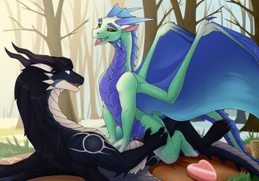 2_horns black_body black_hair black_scales duo eye_roll female female_penetrated feral feral_on_feral feral_penetrated feral_penetrating feral_penetrating_feral fin forest green_body green_scales hair head_fin horn intraspecies looking_pleasured lying male male/female male_penetrating male_penetrating_female membrane_(anatomy) membranous_wings nature on_back penetration penile penile_penetration penis_in_vagina plant red_eyes scales sex spikes tongue tongue_out tree vaginal vaginal_penetration wings dreyk-daro european_mythology mythology listria_(listria-dragoness) dragon mythological_creature mythological_scalie scalie western_dragon absurd_res hi_res