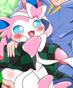 :3 >:3 ambiguous_feral ambiguous_gender ambiguous_human bar_emanata blue_eyes blue_inner_ear blush blush_lines carrying_another clothed clothed_feral clothed_human clothing cute_fangs duo emanata fangs feral feral_focus front_view fully_clothed fully_clothed_human fur leg_markings looking_at_viewer markings multicolored_body multicolored_fur open_:3 pink_body pink_ears pink_fur pink_tongue quadruped socks_(marking) solo_focus teeth tongue two_tone_body two_tone_fur white_body white_fur ambilly_aniki nintendo pokemon eeveelution generation_6_pokemon human mammal pokemon_(species) sylveon 2025 5:6 absurd_res colored digital_media_(artwork) full-length_portrait hi_res portrait shaded simple_shading