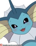 2021 ambiguous_gender artist_name black_eyes blue_body blush eeveelution feral generation_1_pokemon head_tilt hi_res nintendo patreon patreon_logo pokemon pokemon_(species) simple_background smile smiling_at_viewer solo text tongue url vaporeon white_background winick-lim