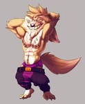 3_toes abdominal_scar abs anthro arm_tuft belly belt biceps big_ears big_muscles big_pecs black_belt black_jewelry black_ring bottomwear bottomwear_down briefs brown_eyebrows brown_pubes cheek_tuft chest_scar chin_tuft claws clothed clothed_anthro clothed_male clothing deltoids ear_tuft ears_down elbow_tuft eyebrows facial_piercing facial_tuft feet fur grey_background gums half-closed_eyes hands_behind_head happy head_tuft jewelry legwear looking_forward male male_anthro multicolored_body multicolored_fur muscular muscular_anthro muscular_male narrowed_eyes necklace nose_piercing nose_ring open_mouth open_smile pants pants_down partially_clothed pecs piercing pink_gums pivoted_ears plantigrade pubes pupils purple_bottomwear purple_briefs purple_clothing purple_eyes purple_pants purple_underwear red_pupils ring_piercing sagging_pants scar serratus short_anthro short_male simple_background skimpy smile solo standing tail tail_tuft tan_body tan_fur three-quarter_view toes tooth_necklace topless topless_anthro topless_male tuft two_tone_body two_tone_fur underwear white_belly white_body white_chest white_claws white_clothing white_fur white_legwear bristol k/da league_of_legends riot_games tencent fan_character mammal yordle 2018 colored digital_drawing_(artwork) digital_media_(artwork) full-length_portrait portrait shaded