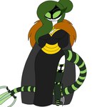 4_fingers big_breasts black_cape black_clothing black_dress braided_hair breasts cape clothing dress female fingers fur_cape fur_clothing general_t_(artgoddesses) green_eyes green_hair hair long_hair machine mechanical_arm mechanical_leg mechanical_tail not_furry screen screen_face solo syringe syringe_tail tail text artgoddesses glitch_productions murder_drones fan_character disassembly_drone humanoid robot robot_humanoid tailed_humanoid 1:1 story story_in_description