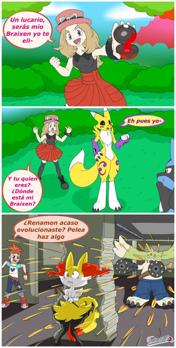 3_fingers aiming_at_another anthro arm_tuft armwear battle black_body black_fur black_sclera blue_body blue_eyes blue_fur bodily_fluids breasts bridal_gauntlets bullet bullet_hole bullet_wound claws clothed clothed/nude clothing confusion countershade_torso countershading crying curvy_figure dialogue double_tomoe ear_tuft facial_markings fangs female fight fingers firing_weapon forest fur fur_markings gatling_gun grass group gun gun_arm hand_on_chin hand_on_hip happy head_markings inside long_ears long_tail looking_at_another machine_gun male markings mask_(marking) minigun narrowed_eyes naughty_face nude open_mouth orange_body orange_eyes orange_fur plant pokeball pokemon_battle purple_body purple_fur ranged_weapon red_eyes screaming shadow shoulder_tuft shrub sky smile tail tears teeth text thick_thighs tomoe_(symbol) tongue tree tuft weapon weapon_arm white_body white_countershading white_fur wide_hips yellow_body yellow_fur yin_yang lolpuny87 bandai_namco digimon nintendo pokemon rika_nonaka serena_(pokemon) braixen canid digimon_(species) gargomon generation_4_pokemon generation_6_pokemon human lucario mammal pokemon_(species) renamon artist_name comic crossover hi_res shaded spanish_text translated