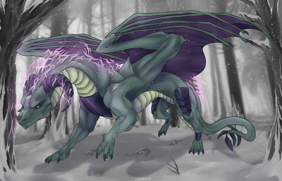 ambiguous_gender claws curled_horn feral folded_wings green_body green_wings horn looking_at_viewer plant purple_wings shadow snow snow_on_trees toe_claws tree wings yellow_eyes lerkodtt mythology taliel_(lightningdergsoul) dragon mythological_creature mythological_scalie scalie hi_res shaded