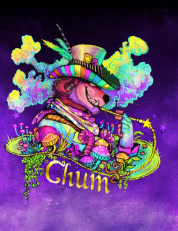 anthro beard brown_body brown_fur clothed clothing facial_hair fur grin hat headgear headwear looking_at_viewer male male_anthro purple_beard purple_facial_hair side_view smile smoke solo yellow_eyes chumbasket chumbasket_(character) hybrid hyena mammal mustelid otter hi_res