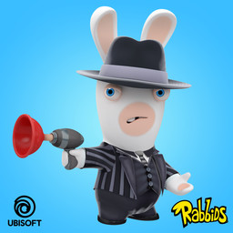 anthro black_bottomwear black_clothing black_dress_shirt black_footwear black_hat black_headwear black_pants black_shoes black_suit blue_background blue_eyes bottomwear buckteeth button_(fastener) clothed clothed_anthro clothed_male clothing fedora footwear fully_clothed fully_clothed_anthro fully_clothed_male fur grey_necktie grey_stripes gun hand_pawpads hat headgear headwear holding_gun holding_object holding_ranged_weapon holding_weapon light logo long_ears male male_anthro mitten_hands multicolored_body necktie noseless open_mouth open_suit pants pattern_clothing pattern_necktie pattern_suit pawpads plunger plunger_weapon ranged_weapon right-handed short_legs simple_background smile solo standing striped_clothing striped_necktie striped_suit stripes suit tan_body tan_eyelids tan_inner_ear tan_pawpads tan_skin teeth title tools two_tone_body weapon white_body white_dress_shirt white_fur jean-baptiste_raimbault raving_rabbids rayman_(series) ubisoft lagomorph mammal rabbid 1:1 2021 3d_(artwork) absurd_res adobe_photoshop_(artwork) autodesk_maya_(artwork) colored digital_media_(artwork) english_description hi_res lighting official_art shaded