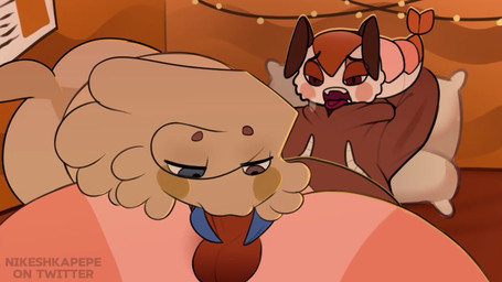 antennae_(anatomy) anthro anthro_on_anthro anthro_penetrated anthro_penetrating anthro_penetrating_anthro balls blue_claws bodily_fluids brown_antennae brown_clothing brown_hoodie brown_topwear claws clothing duo erection fellatio finger_claws food fur genitals grey_eyes hair heterochromia hoodie interspecies looking_down looking_pleasured lying male male/male male_penetrated male_penetrating male_penetrating_male on_back oral penetration penile penis pillow pupils red_balls red_penis saliva sex tail tail_motion tailwag tan_body tan_fur tan_hair thick_thighs tongue tongue_out topwear nikeshka blushcrunch_studio dandy's_world roblox goob_(dandy's_world) shrimpo_(dandy's_world) animal_humanoid aquatic aquatic_humanoid arthropod arthropod_humanoid crustacean crustacean_humanoid fluffy_craft food_creature humanoid shrimp shrimp_humanoid toon_(dandy's_world) 16:9 2026 2d_animation animated digital_media_(artwork) hi_res loop no_sound short_playtime video widescreen