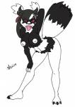 alternate_species anthro anthrofied areola bent_over black_body black_fur breasts female fur hand_on_knee hand_on_leg nipples nude pink_sclera pokemorph pose simple_background solo tongue tongue_out white_background white_body white_fur bernardol22 hitori09 nintendo pokemon marnie_(pokemon) galarian_form galarian_zigzagoon generation_8_pokemon pokemon_(species) regional_form_(pokemon) 2019 digital_media_(artwork) hi_res pinup sketch