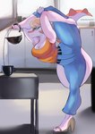 anthro beverage big_tail blonde_hair bottomwear clothing coffee coffee_mug denim denim_bottomwear denim_clothing detailed_background eyewear feet female fingers flexible footwear freckles glasses hair high_heels inside jeans long_tail multicolored_body multicolored_scales one_leg_up open_toe_heels orange_body orange_scales pants raised_leg scales shirt shoes short_hair snout solo spiked_tail spikes spikes_(anatomy) splits spread_legs spreading standing tail tank_top teal_eyes thick_thighs toes topwear two_tone_body two_tone_scales vertical_splits white_body white_scales deadassspider goodbye_volcano_high naomi_(gvh) dinosaur hadrosaurid ornithischian ornithopod parasaurolophus prehistoric_species reptile scalie 2024 absurd_res digital_drawing_(artwork) digital_media_(artwork) hi_res