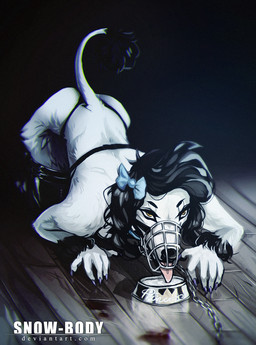 accessory all_fours anthro bdsm biped black_hair black_nose blood blood_on_ground blue_collar bodily_fluids bondage bound bow_(feature) bow_accessory bow_ribbon bowl chain chain_leash clothing collar colored_nails container female hair hair_accessory hair_bow hair_ribbon leash legwear looking_at_viewer muzzle_(object) muzzled nails petplay ribbons roleplay solo submissive submissive_anthro submissive_female tongue tongue_out wire_basket_muzzle snow-body princess_(nicoya) canid canine canis domestic_dog mammal poodle 2019 digital_media_(artwork)
