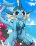 anthro blue_body blush breasts clothing day female medium_breasts one-piece_swimsuit solo swimwear tail water rilex_lenov nintendo pokemon pokemon_legends_arceus aria_(rilex_lenov) basculegion eeveelution generation_1_pokemon generation_8_pokemon pokemon_(species) vaporeon 2022 colored hi_res