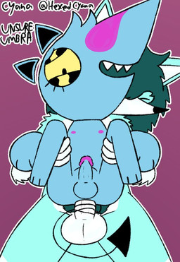 4_fingers anal anal_penetration anthro anthro_on_anthro anthro_penetrated anthro_penetrating anthro_penetrating_anthro areola arm_tuft big_dom_small_sub black_nose blue_body blue_fur blush dominant duo eyelashes eyes_always_closed eyes_closed fingers floating_ears floating_hands floating_head fur genitals green_hair green_pubes hair hands_on_arms hands_on_legs head_tuft male male/male multicolored_body multicolored_fur nipples penetration penis pubes reverse_stand_and_carry_position sex sharp_teeth shoulder_tuft size_difference small_penis snout spade_tail standing standing_sex tail tail_around_penis tail_fetish tail_play teeth tuft two_tone_body two_tone_fur white_body white_fur yellow_sclera unsureumbra avon_(unsureumbra) cyana_(hexedcyana) canid canine fox mammal credits signature