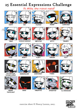 accessory angry annoyed bangs black_sclera blue_eyes confident confusion disgusted_expression disgusted_face drunk ellipsis emanata eye_twitch eyes_closed female fierce flirting frown green_eyes hand_on_face happy ill looking_at_viewer machine maid_headdress nausea necktie not_furry open_mouth paper pouting pouty pseudo_hair question_mark red_eyes sad sarcasm scared serious shadow_face shocked smile solo substance_intoxication text tired tired_eyes white_body yellow_eyes blackboltlonewolf epic_face millie_(blackbolt) humanoid robot robot_humanoid 2026 absurd_res english_text expression_sheet hi_res signature