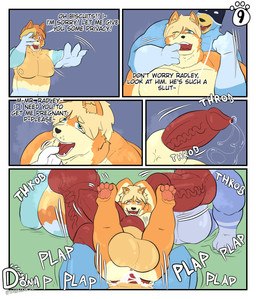 animal_genitalia anthro bed bodily_fluids canine_genitalia cum dialogue finger_in_mouth furniture genital_fluids genitals group heart_eyes heart_symbol hyper knot knotted_penis male male/male motion_lines musclegut muscular musk nude onomatopoeia pecs penis sex sheath short_stack slutty_face sound_effects speech_bubble submissive sweat text vein veiny_penis donisette bluey_(series) bandit_heeler joshiba radley_heeler stripe_heeler australian_cattle_dog canid canine canis cattledog domestic_dog herding_dog mammal mixed_breed pastoral_dog shiba_inu spitz welsh_corgi absurd_res comic english_text hi_res