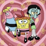 anthro clothed clothing cosplay crossdressing group male sponge what unknown_artist cartoon_network nickelodeon powerpuff_girls spongebob_squarepants patrick_star spongebob_squarepants_(character) squidward_tentacles asteriid asterozoan cephalopod coleoid echinoderm marine mollusk octopodiform pink_sea_star pisaster sea_sponge starfish 1:1 crossover