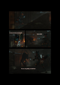 anthro armor butt chastity_device clothing dialogue duo genitals half-erect heterochromia horn ineffective_clothing ineffective_loincloth male male/male melee_weapon penis sword text weapon wings sanythefox fallout microsoft mythology blue_devil sany_van_fox cryptid lagomorph mammal wolpertinger 3d_(artwork) absurd_res comic digital_media_(artwork) english_text hi_res multiple_scenes