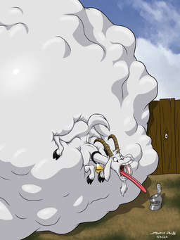abdominal_bulge belly big_belly can container feral fur hooves horn huge_belly hyper hyper_belly male mass_vore object_vore open_mouth solo tail tongue tongue_out vore white_body white_fur wolfdan86 bovid caprine goat mammal 2022 3:4 hi_res