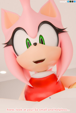 anthro dialogue duo extreme_size_difference female looking_down looking_down_at_partner low-angle_view male male/female micro size_difference text coceyx sega sonic_the_hedgehog_(series) amy_rose sonic_the_hedgehog eulipotyphlan hedgehog mammal 3d_(artwork) absurd_res digital_media_(artwork) english_text hi_res