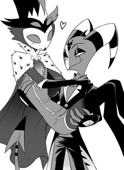 anthro carrying_another carrying_partner clothed clothing duo hat headgear headwear horn male simple_background white_background enaic31 hellaverse helluva_boss blitzo_(helluva_boss) stolas_(helluva_boss) avian bird demon imp owl owl_demon absurd_res hi_res monochrome