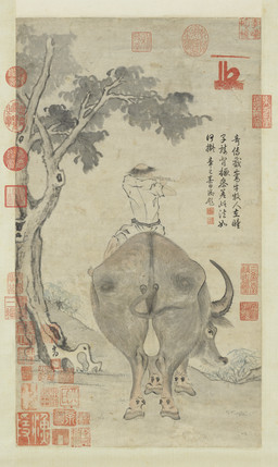 ambiguous_gender ambiguous_human anus asian_clothing backsack balls butt chinese_clothing clothed clothed_ambiguous clothed_human clothing detailed_background duo east_asian_clothing feet feral feral_focus flute fur genitals grass hair holding_flute holding_musical_instrument holding_object hooves horn humanoid_feet humanoid_hands leaf looking_at_viewer looking_back looking_back_at_viewer male male_feral musical_instrument outside plant plantigrade playing_flute playing_music quadruped rear_view solo_focus standing tail tail_tuft text tree tuft unguligrade wind_instrument woodwind_instrument unknown_artist bovid bovine cattle human mammal absurd_res ancient_art chinese_text hi_res painting_(artwork) restricted_palette traditional_media_(artwork) traditional_painting_(artwork) translation_request