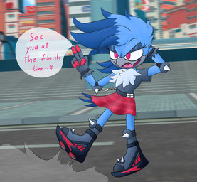 anthro beak belt blue_body blue_feathers bottomwear clothed clothing elbow_pads extreme_gear eyebrows eyeliner eyeshadow feathers fluffy fluffy_chest footwear gloves grey_beak handwear highlights_(coloring) keychain knee_pads makeup male off_shoulder piercing pink_eyes raised_eyebrow shoes skating skirt smug solo spikes text tongue tongue_piercing white_body white_feathers cookie-pone sega sonic_the_hedgehog_(series) fan_character shred_the_bluebird avian bird bluebird mountain_bluebird oscine passerine thrush_(bird) english_text trans_(lore) trans_man_(lore)