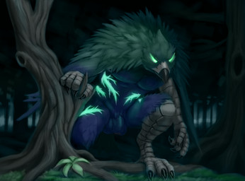 Rating: e
ID: 5653936
Date: 2025-06-19 17:09:53 -0400
Status: active
Score: 14
absurd_res anthro avian balls beak bird blue_body claws clothing corvid corvus_(genus) crouching detailed_background digital_media_(artwork) feathers feet flaccid foreskin forest fur genitals glowing glowing_eyes green_body green_eyes hi_res humanoid_genitalia humanoid_penis looking_at_viewer male muscular muscular_anthro muscular_male mythological_avian mythological_creature mythology nature night nude oscine outside partially_retracted_foreskin passerine penis plant raven reku_illustration solo talons toes tree post #5653936