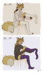 alternative_fashion anthro blonde_hair blue_eyes classy clothing footwear hair j-fashion male ouji_(fashion) paws_in_socks ponytail socks solo victorian tatujapa edgar_vladilisitsa canid canine fox mammal vulpin absurd_res hi_res meme