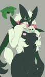 anthro breasts clothing expose female flashing genitals nipples nude nude_anthro onesie peek pussy solo conditional_dnp fricken_stoat nintendo pokemon domestic_cat felid feline felis generation_9_pokemon mammal meowscarada pokemon_(species) eyes green pink absurd_res hi_res