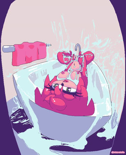 anthro bathtub breasts female fingering fur genitals green_eyes masturbation narrowed_eyes nude nude_female pink_body pink_fur solo tan_body tan_skin towel vulva water wet blobelain sega sonic_the_hedgehog_(series) amy_rose eulipotyphlan hedgehog mammal animated hi_res no_sound short_playtime video