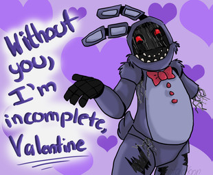 anthro blue_body blue_fur bow_tie button_(fastener) dialogue fur holidays looking_at_viewer machine male raised_arm red_eyes scut_tail short_tail simple_background solo tail talking_to_viewer text valentine's_day_card wire otackoon five_nights_at_freddy's five_nights_at_freddy's_2 scottgames valentine's_day withered_bonnie_(fnaf) animatronic lagomorph leporid mammal rabbit robot 2015 absurd_res digital_media_(artwork) english_text hi_res