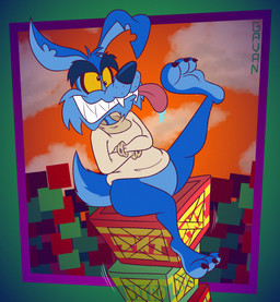 3_toes anthro bent_ear black_eyebrows black_nose black_toe_claws blue_body blue_fur bodily_fluids bottomless bottomless_anthro bottomless_male cheek_tuft chin_tuft clenched_teeth clothed clothing cloud cloudy_sky crate drooling explosives eyebrows facial_tuft fangs feet flat_chested fur googly_eyes humanoid_feet humanoid_heel insane jagged_teeth long_ears male multicolored_body multicolored_fur notched_ear open_mouth open_smile orange_body orange_skin outside plantigrade pose raised_foot raised_leg restraints saliva sharp_teeth sitting sky skyscape smile soles solo stack straitjacket teeth thick_eyebrows tnt tnt_crate toes tongue tongue_out toony tuft two_tone_body two_tone_feet two_tone_fur two_tone_tail wood_crate wooden_crate yellow_sclera gavanzude activision crash_bandicoot_(series) ripper_roo kangaroo macropod mammal marsupial 2025 alternate_version_at_paywall colored digital_drawing_(artwork) digital_media_(artwork) hi_res pinup signature