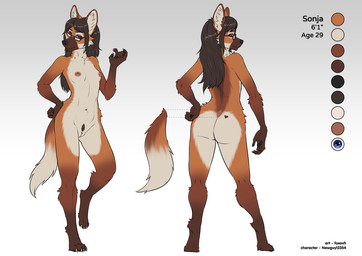 anthro areola biped breasts butt feet female fingers front_view fur genitals hair navel nipples nude nude_anthro nude_female rear_view solo standing tail toes vulva foxovh canid canine mammal maned_wolf 2025 digital_drawing_(artwork) digital_media_(artwork)