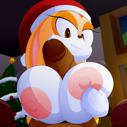 anthro areola big_breasts big_penis bodily_fluids breast_play breasts brown_body brown_eyes christmas_clothing christmas_headwear christmas_tree clothing duo erection female female_anthro first_person_view genital_fluids genitals hat headgear headwear holidays huge_breasts loli looking_at_viewer male male/female male_pov multicolored_body nipples oppai_loli outercourse penile penis pink_areola pink_nipples plant precum pupils santa_hat sex smile titfuck tree two_tone_body young young_anthro young_female slickehedge christmas sega sonic_the_hedgehog_(series) chocola_the_chao cream_the_rabbit chao_(sonic) lagomorph leporid mammal rabbit 1:1 2023 absurd_res digital_media_(artwork) hi_res