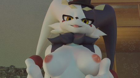 anthro areola breasts female looking_at_viewer solo tongue tongue_out kuikui17 dupin_(pal) lagomorph leporid mammal rabbit 16:9 3d_(artwork) 4k absurd_res digital_media_(artwork) hi_res widescreen