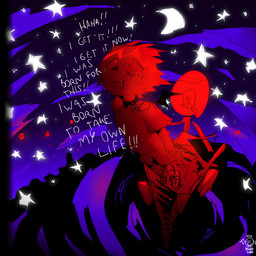 anthro bodily_fluids cell_tower collar crying falling joyful membrane_(anatomy) membranous_wings moon perspective_shot purple_background red_lighting simple_background star suicide tears tears_of_joy wings bravobunny bravo_(bravobunny) canid canine canis mammal wolf 1:1 hi_res