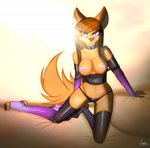 anthro breasts clothed clothing female gloves handwear legwear nipple_piercing nipples panties piercing solo thigh_highs topless underwear gamermac canid canine mammal hi_res