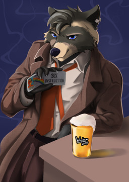 alcohol anthro beer belt beverage blue_eyes bottomwear clothed clothed_anthro clothing coat driver's_license ear_piercing fully_clothed fully_clothed_anthro license male necktie pants piercing solo text topwear trenchcoat wapken_(artist) superbad mammal procyonid raccoon 2025 digital_media_(artwork) english_text hi_res signature