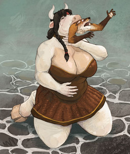 anthro big_breasts breasts feet_first female larger_anthro larger_female larger_pred male male/female oral_vore size_difference vore dont_touch_rats drages european_mythology greek_mythology mythology testament_of_minos laura_(drages) bovid bovine canid canine fox mammal minotaur mythological_creature digital_media_(artwork) herm_(lore)