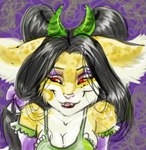 alternative_fashion anthro big_ears black_hair breasts cleavage clothed clothing female glamfur hair horn lingerie long_hair red_eyes smile solo vera_(artist) vera_(vera) demon langurhali low_res