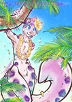 anthro big_tail chest_tuft femboy fluffy fluffy_tail fur hawaii male pink_body pink_fur purple_body purple_fur slim solo summer tail tropical tuft carnival_(artist) drewby_(drewby) felid mammal pantherine snow_leopard