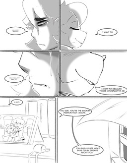 anthro beard bodily_fluids book clothing crying curtains dialogue duo eye_bags facial_hair female feral half-closed_eyes male narrowed_eyes photo sad smile talking_to_another tears text whistle_(object) window spicykiwi nintendo pokemon thomas_(spicykiwi) tulip_(spicykiwi) floragato generation_9_pokemon human mammal pokemon_(species) sprigatito absurd_res comic english_text hi_res monochrome story