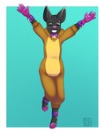 ageplay anthro bell bell_collar black_body blue_background brown_onesie clothed clothing collar diaper diaper_under_clothing eyes_closed front_view grin happy infantilism latex male onesie purple_collar roleplay simple_background smile solo standing tan_onesie riddlr deer latex_creature living_latex mammal hi_res