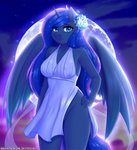 2020 anthro clothed clothing digital_media_(artwork) equid equine female friendship_is_magic full_moon hasbro hi_res horn looking_at_viewer mammal moon my_little_pony mythological_creature mythological_equine mythology no_underwear outside princess_luna_(mlp) smile solo text twistedscarlett60 unicorn_horn url winged_unicorn wings