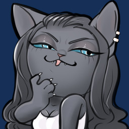 anthro blue_eyes breasts chibi claws clothing female fur grey_body grey_fur grey_hair hair looking_aside shirt simple_background smile smug solo tongue tongue_out topwear transparent_background white_clothing white_shirt white_topwear tinyartgoblin sins_(tinyartgoblin) domestic_cat felid feline felis mammal 1:1 2024 alpha_channel digital_media_(artwork) half-length_portrait portrait