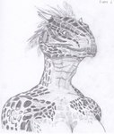 anthro breasts cleavage clothed clothing female nude profile solo fieryashy microsoft the_elder_scrolls argonian lizard reptile scalie monochrome