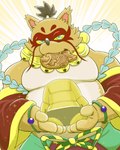 anthro belly big_belly black_nose brown_body clothed clothing humanoid_hands kemono male moobs overweight overweight_male solo rockmai3 sengoku_puzzle tokugawa_ieyasu canid canine mammal raccoon_dog tanuki 2023 4:5 absurd_res hi_res