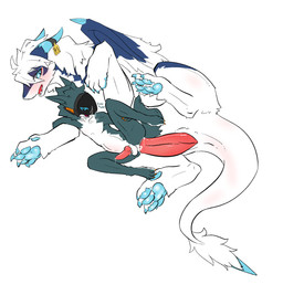 2_horns anal anal_penetration animal_genitalia animal_penis anthro anthro_on_feral anthro_penetrated bestiality big_penis blue_horn blue_markings blue_pawpads blush bodily_fluids breath cetacean_genitalia cetacean_penis claws cum cum_on_face duo ear_piercing ear_tag feral feral_penetrating feral_penetrating_anthro fur furred_wings genital_fluids genital_slit genitals horn huge_penis knot knotted_penis larger_feral long_penis long_tail machine male male/male mane markings open_mouth panting pawpads penetration penis penis_size_difference piercing protogen_visor ridiculous_fit sex shallow_penetration size_difference skinny_anthro small_penis smaller_anthro smaller_penetrated tail tail_anus tapering_penis teal_body teeth white_body white_mane gagaga_ram mythology aren_(luterre) dragon furred_dragon furred_scalie mythological_creature mythological_scalie protogen scalie 2025 digital_drawing_(artwork) digital_media_(artwork) hi_res korean_description