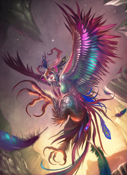 anthro armless claws feathered_wings feathers female solo wings yellow_eyes carolina_eade european_mythology feytouched_studios greek_mythology mythology warsong_chronicles avian harpy mythological_avian mythological_creature colorful_theme hi_res source_request unavailable_at_source