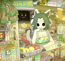 :3 analog_clock anthro apple apron apron_only banana bell black_eyes black_nose blinking blush bone breasts bubble_gum cleavage clock clothed clothed_anthro clothed_female clothing container cup delta_rune_(emblem) dessert detailed_background dot_nose doughnut fan_(object) female female_anthro flower food footwear fruit fur gachapon grey_hair grey_inner_ear hair heart_symbol leaning leaning_forward looking_at_viewer music one_eye_closed open_mouth pastry plant safety_pin screen short_loop socks solo store symbol tail tem_shop text white_body white_fur wink doremifaso64 deltarune undertale undertale_(series) dogamy dogaressa dummy_(undertale) flowey_the_flower mettaton napstablook noelle_holiday photoshop_flowey sans_(undertale) seam_(deltarune) temmie_(undertale) toriel arachnid arthropod canid canine canis domestic_dog mammal spider tem 2025 animated background_music colored digital_media_(artwork) english_text shaded short_playtime sound