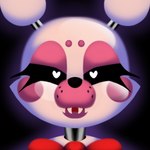 ambiguous_gender anthro black_background black_eyes bow_tie eyelashes fur glistening glistening_body heart_eyes heart_symbol looking_at_viewer machine pink_body pink_fur simple_background solo teeth teeth_showing white_body white_fur hailey_png five_nights_at_freddy's scottgames sister_location funtime_foxy_(fnaf) animatronic canid canine fox mammal robot 1:1 2024 digital_media_(artwork) hi_res